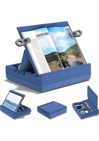 Kitap Standı Tutucu, Çok Açılı Görüntüleme Okuma Yastığı Standları, Kucak, Yatak, Masa ve Kanepe Için Düzenleyici Tepsili, I-Pad, Telefon, E-Okuyucu Için Katlanabilir Tablet Yastık Tutucu (4,7