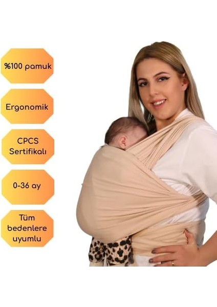 Wrap Sling Bebek Taşıma Şalı Birinci Sınıf Pamuk Kumaş Sling Kanguru (Bej) fiyatları