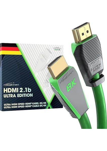 – 8k HDMI 2.1 Kablo, Sertifikalı Gamer Sürümü – 3 M (8K@60Hz, 10K, 8k Için Ultra Yüksek HIZ/48G Veya 4k'da Ultra Hızlı 144 Hz, Ps5/xbox ve Oyun Bilgisayarı, Monitör/tv, Gri Için, Yeşil)