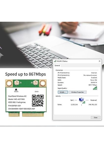 1200MBPS Bluetooth 4.2 Wifi Kart Mini Pcı-E Wifi KART-AC7265 Kablosuz Ağ Kartı 7265 802.11AC 2.4g 5ghz Dizüstü Bilgisayar Için 7260HMW fiyatları