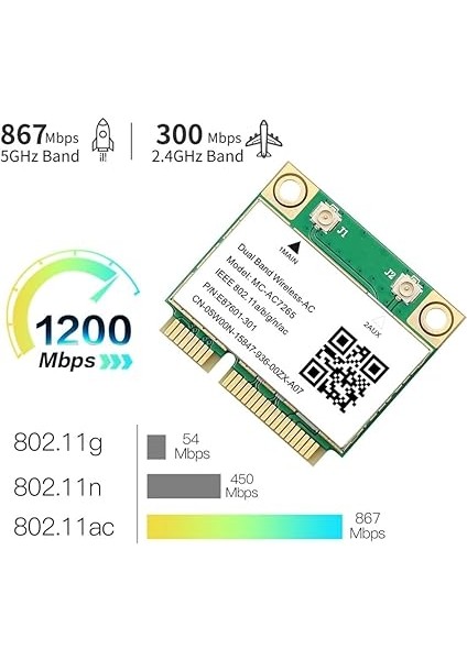 1200MBPS Bluetooth 4.2 Wifi Kart Mini Pcı-E Wifi KART-AC7265 Kablosuz Ağ Kartı 7265 802.11AC 2.4g 5ghz Dizüstü Bilgisayar Için 7260HMW modelleri