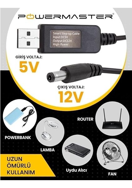5V-12V USB To Dc 5.5x2.5mm Kablo 12V 1A modelleri