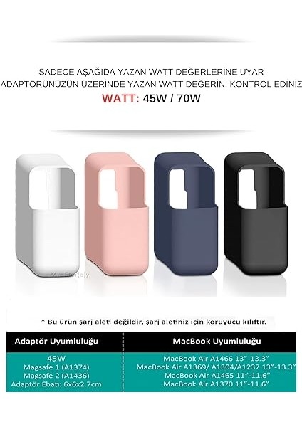 Şarj Aleti Silikon Kılıfı Macbook Air Magsafe 1-2 45W ve 70W ile Uyumlu Pembe modelleri