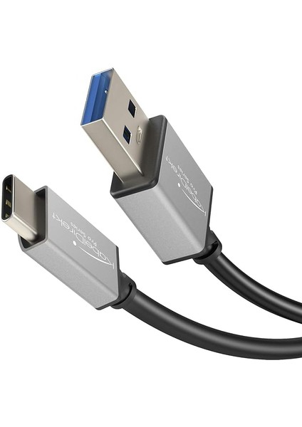 – USB A 3.0 – USB C Kablosu – 2m (Süper Hızlı Veri Kablosu, Bağlantılı Akıllı Telefonlar ve Tabletler Için Uygundur, Siyah/uzay Grisi)