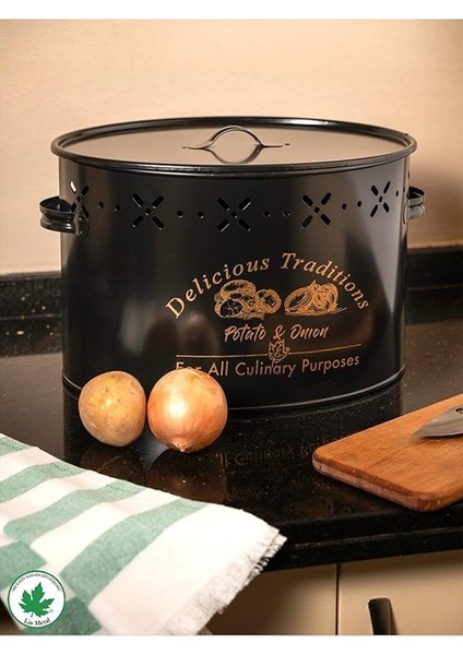 Metal Büyük Boy Bölmeli Lüx Patates Soğan Kovası Siyah Renk modelleri