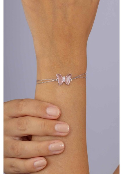 Pembe Taşlı Kelebek Gümüş Bileklik fiyatları