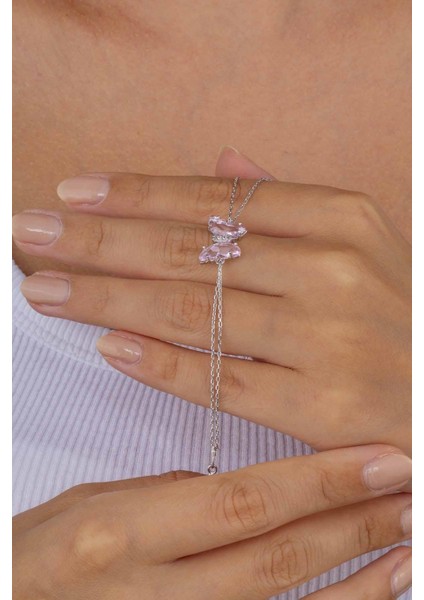 Pembe Taşlı Kelebek Gümüş Bileklik modelleri