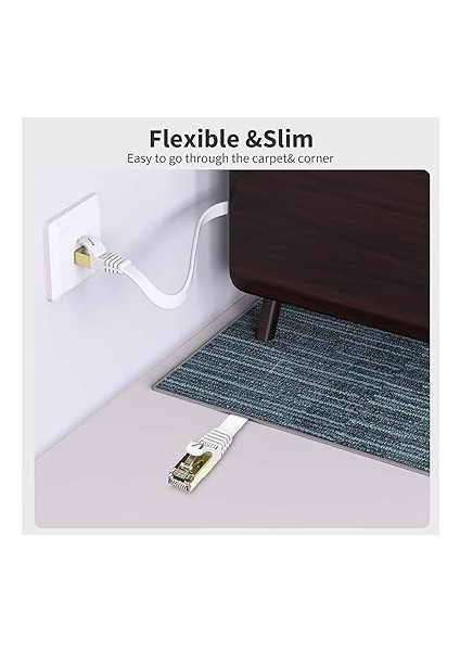 15 M Lan Kablo Cat 7 Ağ Kablosu Düz 10 Gigabit Ethernet Için Altın Kaplama RJ45. Beyaz modelleri