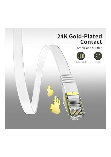15 M Lan Kablo Cat 7 Ağ Kablosu Düz 10 Gigabit Ethernet Için Altın Kaplama RJ45. Beyaz indirimleri