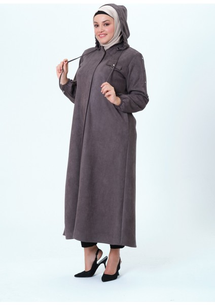 Desen Kadın Büyük Beden Kapüşonlu Mevsimlik Süet Ferace fiyatları