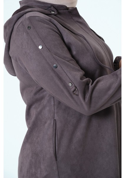 Desen Kadın Büyük Beden Kapüşonlu Mevsimlik Süet Ferace modelleri