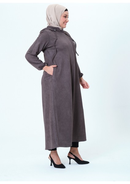 Desen Kadın Büyük Beden Kapüşonlu Mevsimlik Süet Ferace fırsatları