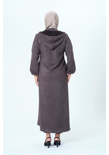 Desen Kadın Büyük Beden Kapüşonlu Mevsimlik Süet Ferace indirimleri