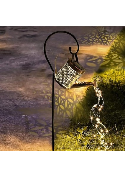 Güneş Enerjili Sulama Kabı LED Şelale Işık | Metal Standlı Tasarım (80 Cm) | IP65 Su Geçirmez Bahçe Peri Işıkları | 5W Solar Dış Mekan Dekoratif Aydınlatma | Balkon Veranda Patika Lambası
