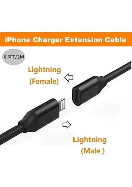 iPhone Şarj Cihazı Uzatma Kablosu, 6ft Lightning Uzatma Dock Kablosu iPhone 14 Pro 13 Pro Max 12 11 x Xr 8 7 6 Erkekten Dişi Kablo Uzatma Adaptörü Kablosu Geçiş Video, Veri, Ses (Siyah) ile Uyumlu fiyatları