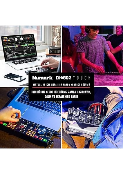 DJ2GO2 Touch – Yolculuk Için Mini Dj Kontrol Cihazı – 2 Panelli USB Dj Konsolu, Ses Arayüzü ve Kapasiteli Jogwheels, 4 Pad Modu; Yazılım Dahil fiyatları