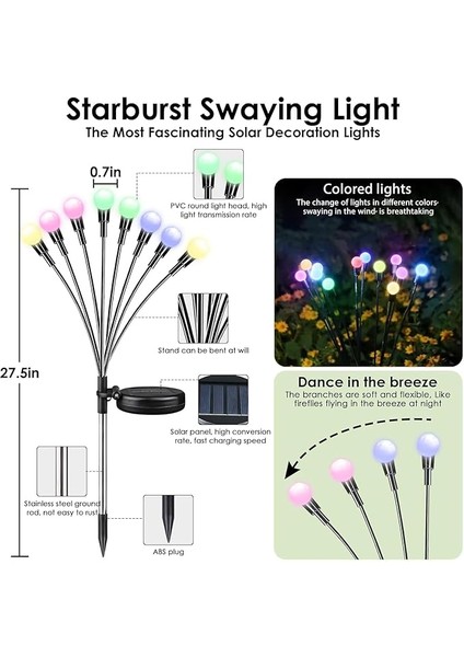 Enerjili Bahçe Işıkları - 4 Paket 10 LED Renk Değiştiren Güneş Ateş Böceği Sallanan Işıklar Dış Mekan Su Geçirmez Dekoratif Işıklar, Yard Veranda Yürüyüş Yolu Bahçe Yolu Dekorasyonu Için Güneş E indirimleri