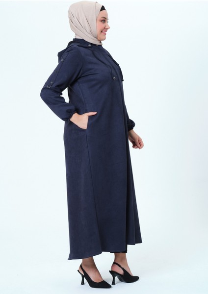 Desen Kadın Büyük Beden Kapüşonlu Mevsimlik Süet Ferace modelleri