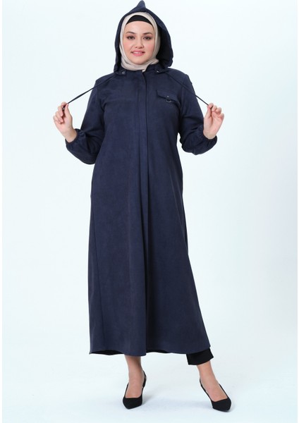 Desen Kadın Büyük Beden Kapüşonlu Mevsimlik Süet Ferace fırsatları