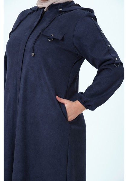 Desen Kadın Büyük Beden Kapüşonlu Mevsimlik Süet Ferace indirimleri