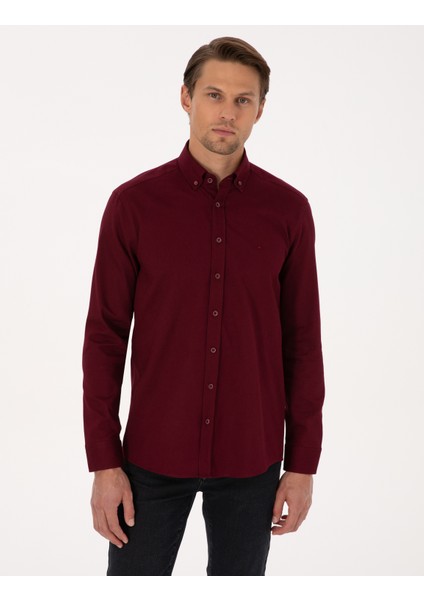 Erkek Bordo Regular Fit Uzun Kollu Gömlek 50316736-VR014
