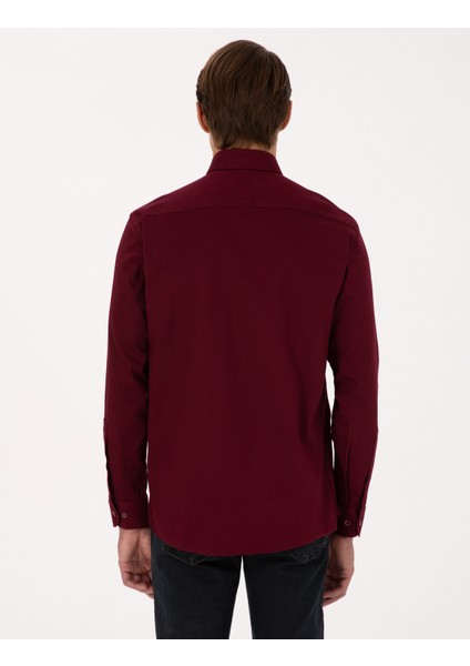 Erkek Bordo Regular Fit Uzun Kollu Gömlek 50316736-VR014 indirimleri