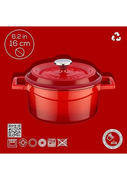 Döküm Yuvarlak Tencere, Trendy, 16CM, Kırmızı modelleri