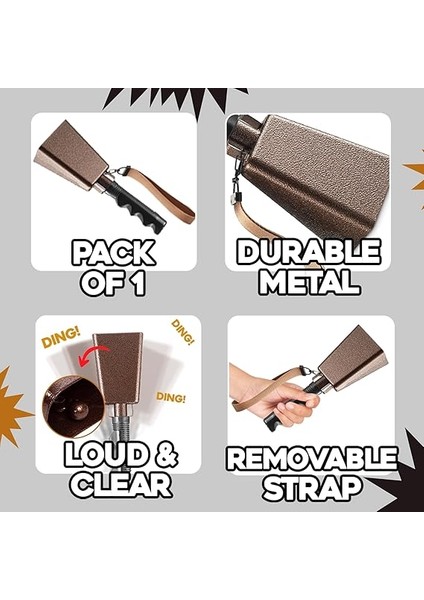 "saplı Metal Cowbells - (1 Paket) Spor Etkinlikleri, Futbol Oyunları, Okul Ruhu, Mitingler ve Kutlamalar Için Yüksek Sesle Tezahürat Gürültü Yapıcılar - Bakır Çelik Vurmalı Müzik Enstrümanı fiyatları