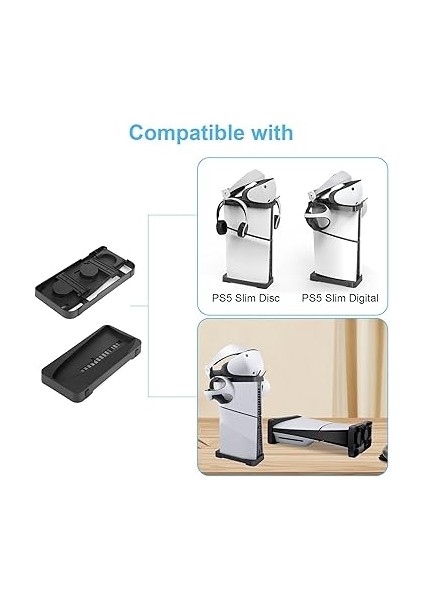 Disk ve Dijital Konsol Için Ps5 Ince Stand, 2'si 1 Arada Dikey ve Yatay Ps5 Ince Taban Montajı, Kulaklık ve Denetleyici Kancalı fiyatları