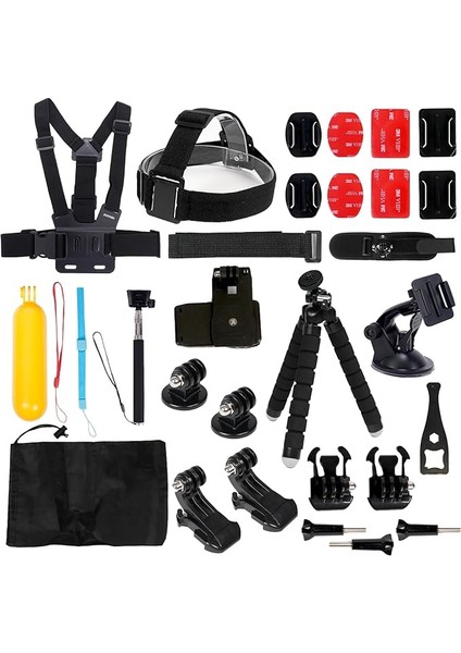 27 Parça Aksiyon Kamera Aksesuar Seti – Gopro ile Uyumlu, Djı ile Uyumlu, Spor Montaj Kiti Vlog Seyahat Çekim Aparatları | Ks-1