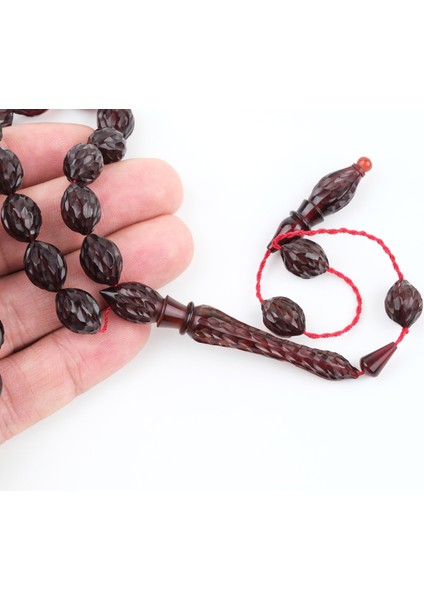 Ateş Kehribar Kalem Işçilikli El Işlemli Beyzi Kesim 9X11MM Tesbih fırsatları