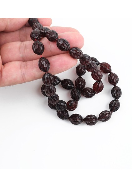 Ateş Kehribar Kalem Işçilikli El Işlemli Beyzi Kesim 9X11MM Tesbih indirimleri