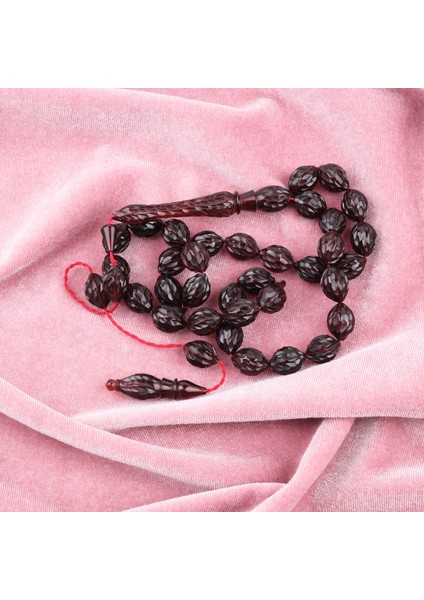 Ateş Kehribar Kalem Işçilikli El Işlemli Beyzi Kesim 9X11MM Tesbih