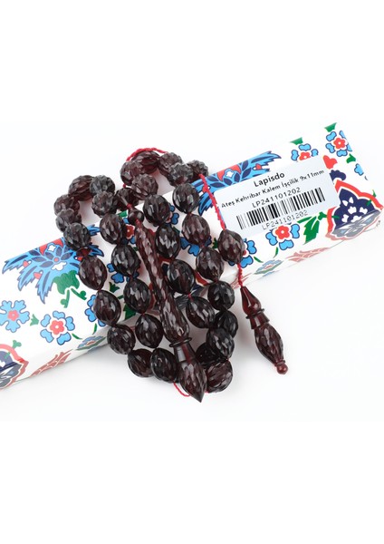 Ateş Kehribar Kalem Işçilikli El Işlemli Beyzi Kesim 9X11MM Tesbih