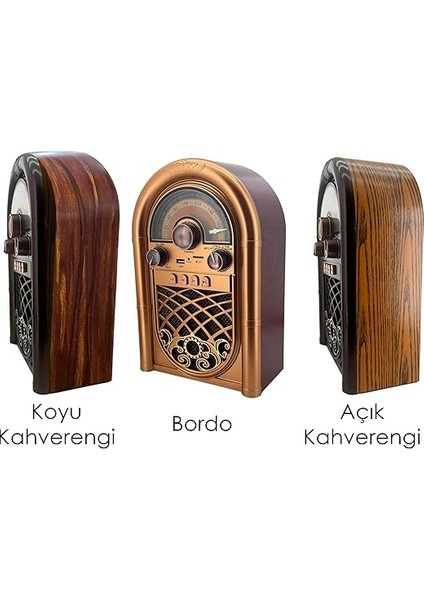 Retro Radyo Taşınabilir Bluetooth Speaker ve Hoparlör Ahşap Kaplama Klasik Antika Tarzı Iç ve Dış Mekan Multiband USB Girişli Dekoratif Klasik Radyo R-1950-BTL (Koyu Kahverengi R-1950-BTL) fiyatları