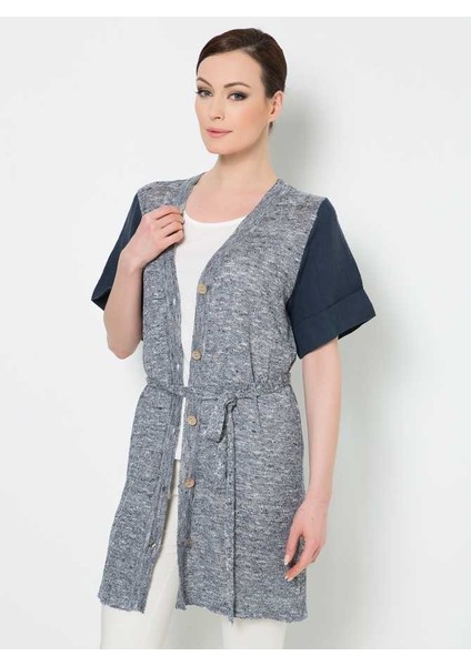 Düğmeli Kuşaklı Triko Mavi Y1572008_036 fırsatları