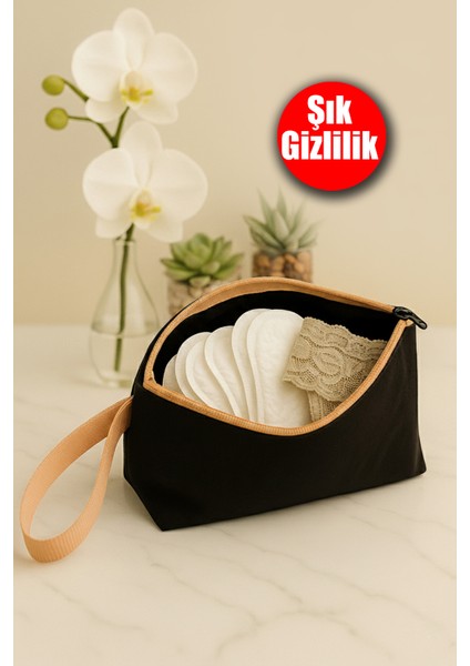 Şık Hijyenik Ped ve Iç Çamaşırı Taşıma Saklama Çantası Çanta Içi Bilek Askılı Su Geçirmez Organizer