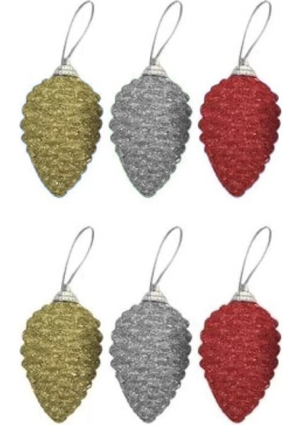 Yılbaşı Ağaç Süsü Simli Kozalak 6'lı