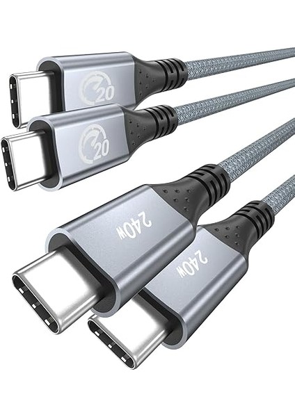 USB C - USB C Kablosu 240W 4.5m(2 Paket),usb 3.2 Gen 2x2 20GBPS Veri Aktarımı Type-C Kablo Pd 100W Hızlı Şarj,4k Video Monitör Kablo Thunderbolt 3/4 MacBook Pro,ipad Pro,switch, Surface Için