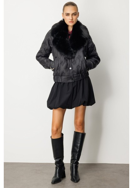 Yakası Kürklü Şişme Mont Siyah 06607 fiyatları