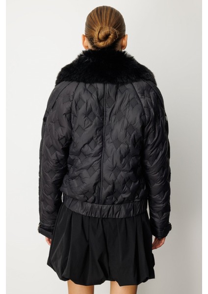 Yakası Kürklü Şişme Mont Siyah 06607 fırsatları