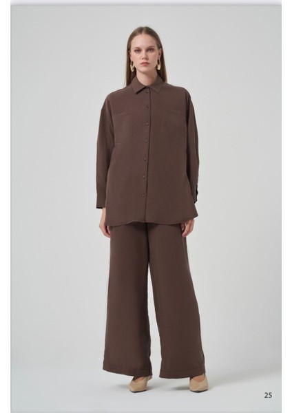 1021 Çift Cepli Gömlek Bol Pantolon Fitilli Modal Takım