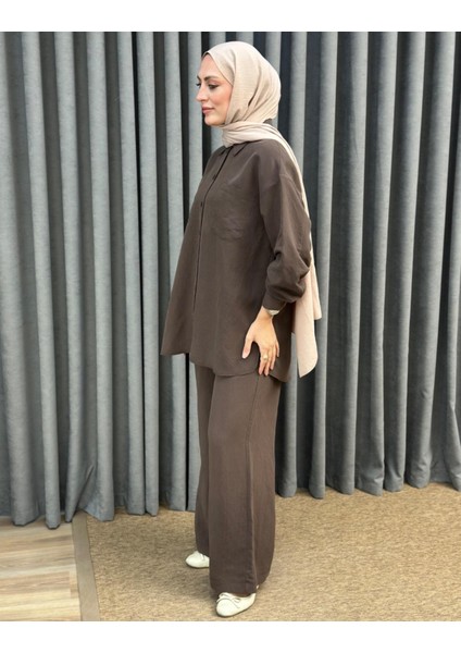 1021 Çift Cepli Gömlek Bol Pantolon Fitilli Modal Takım modelleri