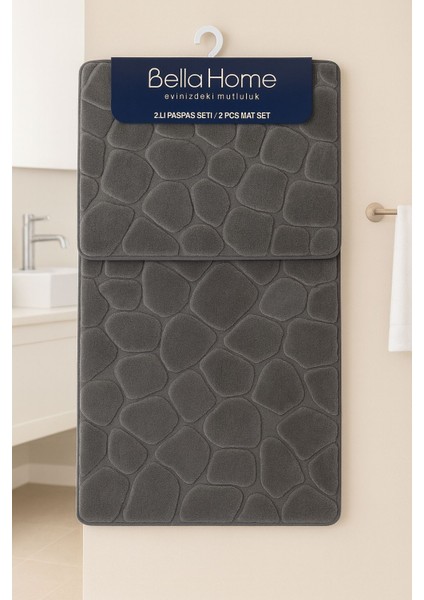 2\'li Taş Puffy Klozet Takımı - Yıkanabilir Kaymaz Dot Taban - 60X100 cm 50X60 cm
