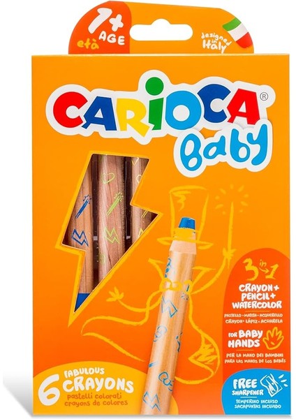 3 In 1 Jumbo Bebek Ahşap Gövdeli Boya Kalemi 6'lı,kalemtraş Hediyeli