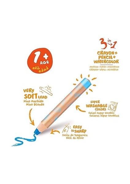 3 In 1 Jumbo Bebek Ahşap Gövdeli Boya Kalemi 6'lı,kalemtraş Hediyeli modelleri
