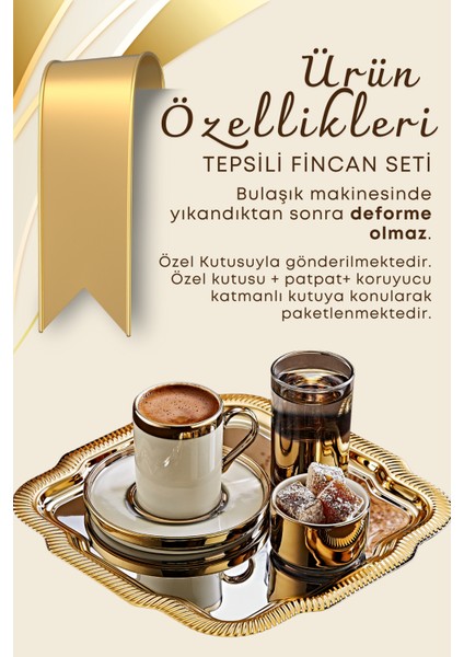 6 Kişilik Tepsili Gold Porselen Fincan Seti Damat Kahvesi-Söz Nişan Türk Kahvesi Kahve Fincanı modelleri