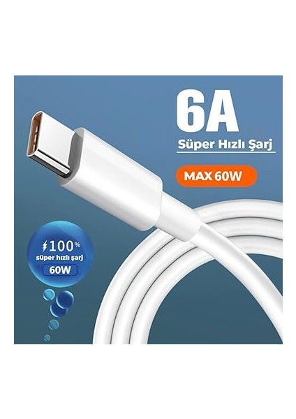 6A 60W Type-C To Type-C 2metre Hızlı Data ve Şarj Kablosu Huawei Matebook D16 R5 Notebook Ile Uyumlu modelleri