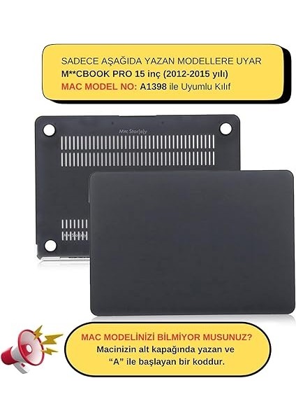 Macbook Pro Kılıf 15INÇ Mat (Eski Hdmı'lı MODEL:A1398 2012-2015) ile Uyumlu Siyah fiyatları