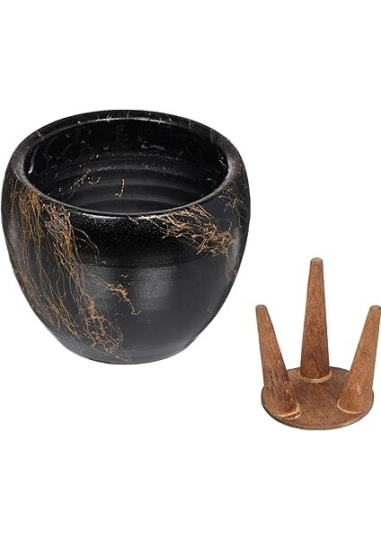 Siyah Üzeri Gold Mermer Efektli Toprak Saksı, Ikili Set, 3 Ayaklı/ayaksız 16 cm fırsatları